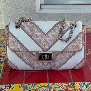 Karl Lagerfeld Pink and White Chevron Shoulder Bag